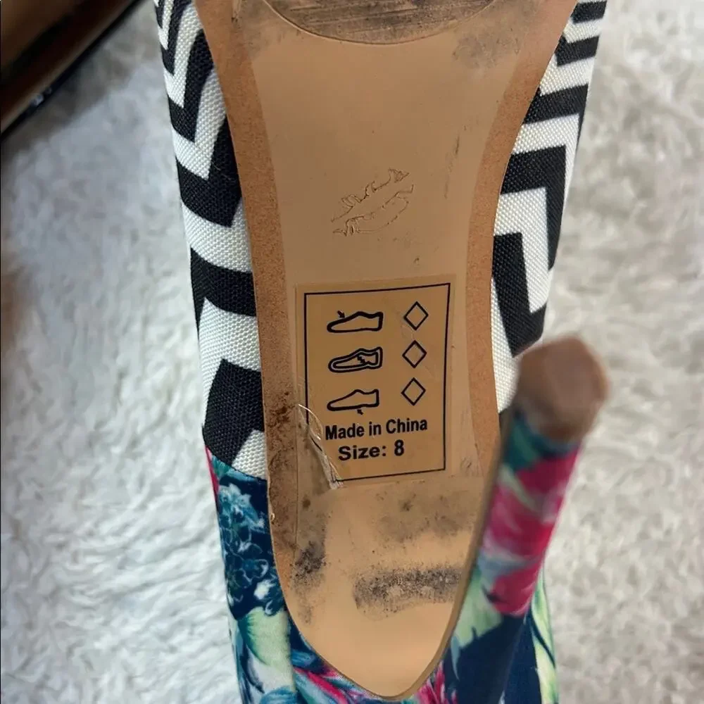 Shoe Republic LA floral zig zag glitter stiletto heels, size 8‎